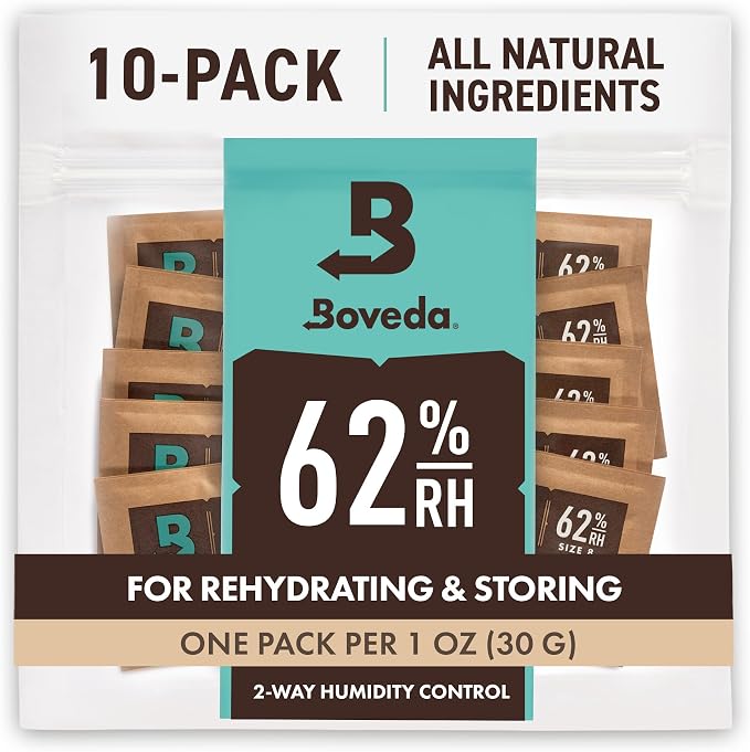 62% RH Size 8-10 Pack Two-Way Humidity Control Packs - for Storing 1 oz - Moisture Absorber for Small Storage Containers