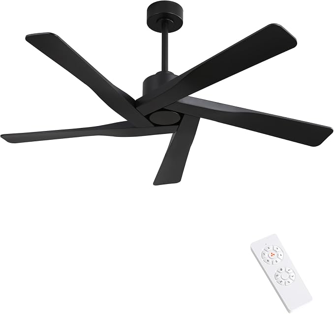 64" ABS DC Ceiling Fan No Light, 5 Blade ABS Plastic Ceiling Fan with Remote, 6-Speed Reversible DC Motor