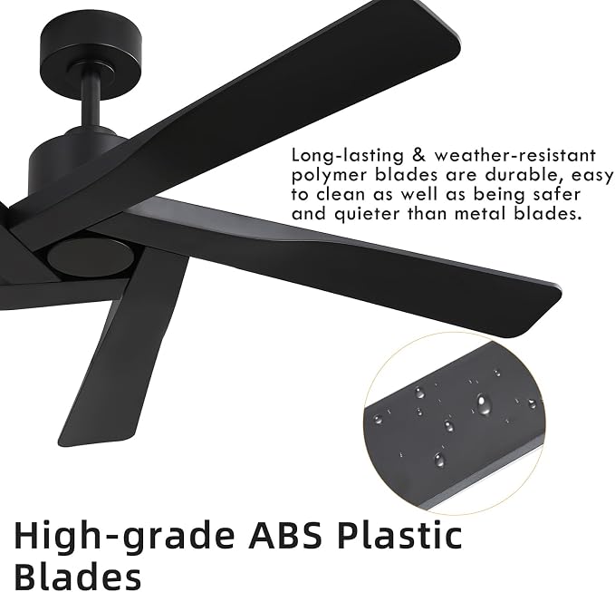 64" ABS DC Ceiling Fan No Light, 5 Blade ABS Plastic Ceiling Fan with Remote, 6-Speed Reversible DC Motor, alternate view 6