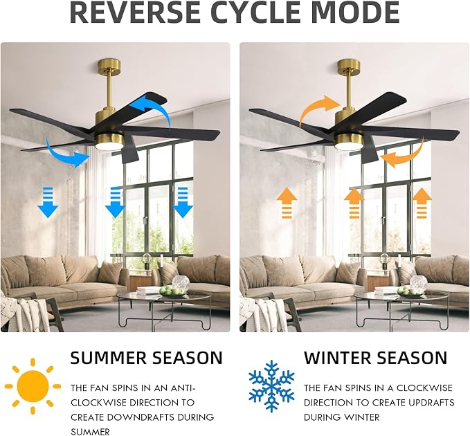 64" ABS DC Ceiling Fan with Lights, 5 Blade ABS Plastic Ceiling Fan with Remote, 6-Speed Reversible DC Motor, LED Ceiling
