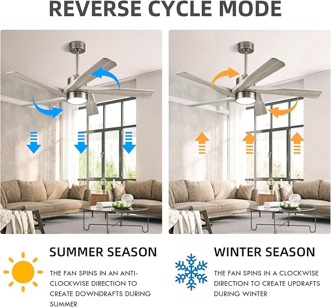 64" ABS DC Ceiling Fan with Lights, 5 Blade ABS Wood Grain Ceiling Fan with Remote, 6-Speed Reversible DC Motor, LED Ceiling