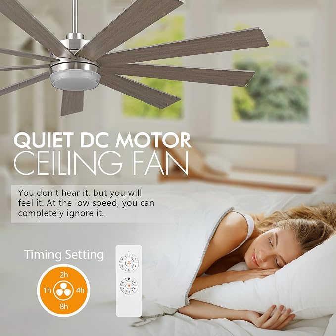 64" Ceiling Fan with Light, 6-Speed Remote Control, Reversible DC Motor, Modern 9 Blades with 4.5"/12" Downrods for Home or