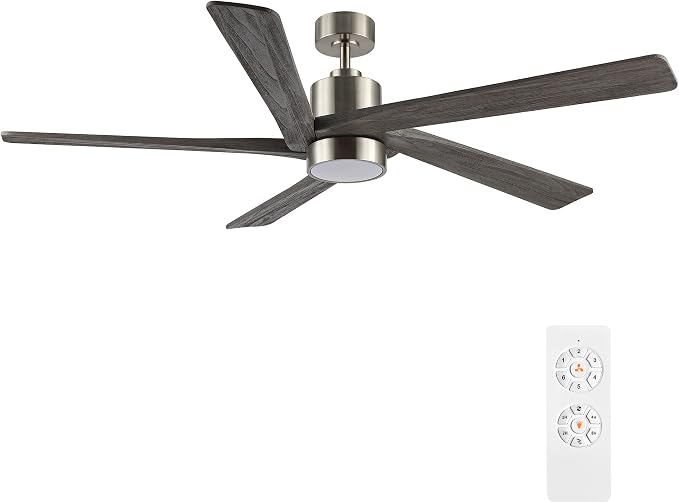 64 Inch DC Ceiling Fan with Lights and Remote Control, 5 Reversible Carved Wood Blades, 6-Speed Noiseless DC Motor, Modern