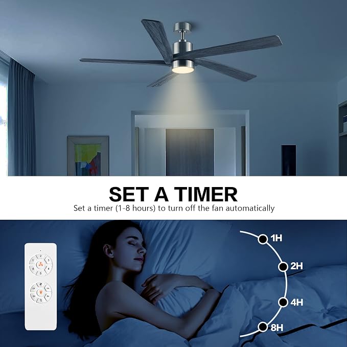 64 Inch DC Ceiling Fan with Lights and Remote Control, 5 Reversible Carved Wood Blades, 6-Speed Noiseless DC Motor, Modern