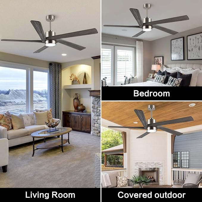 64 Inch DC Ceiling Fan with Lights and Remote Control, 5 Reversible Carved Wood Blades, 6-Speed Noiseless DC Motor, Modern