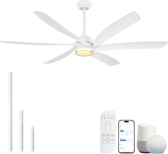 64 Inch Smart Outdoor Ceiling Fan with Lights, White Modern Ceiling Fan, Alexa/App/Remote Control, All Weather Wet Rated