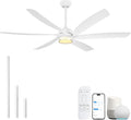 64 Inch Smart Outdoor Ceiling Fan with Lights, White Modern Ceiling Fan, Alexa/App/Remote Control, All Weather Wet Rated