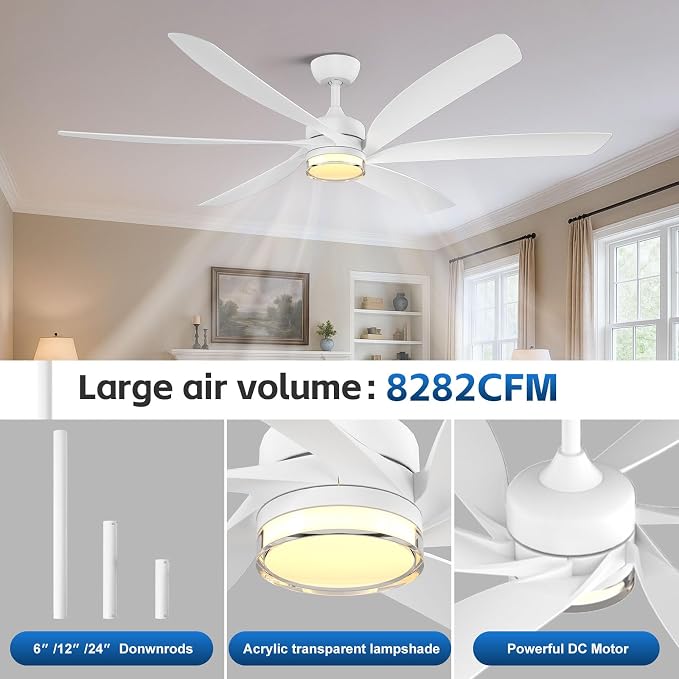 64 Inch Smart Outdoor Ceiling Fan with Lights, White Modern Ceiling Fan, Alexa/App/Remote Control, All Weather Wet Rated