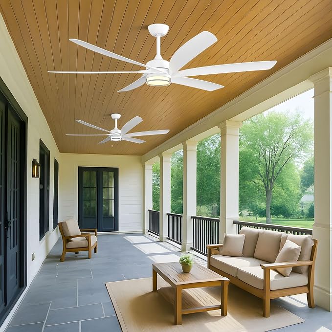 64 Inch Smart Outdoor Ceiling Fan with Lights, White Modern Ceiling Fan, Alexa/App/Remote Control, All Weather Wet Rated
