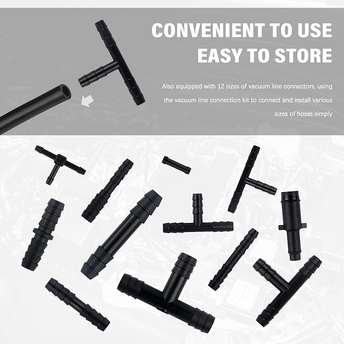 64PCS Vacuum Line Connectors Kit,Heat Resistant 240°C (460°F) Vacuum Hose Connector Assortment for Tightly Connecting Vacuum