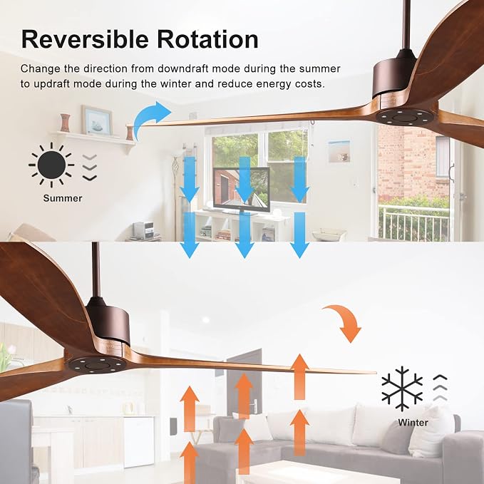 65" DC Motor Indoor Outdoor Modern Smart Ceiling Fan High CFM with 3 Wood Blades Wifi Alexa App Remote Control for Patio
