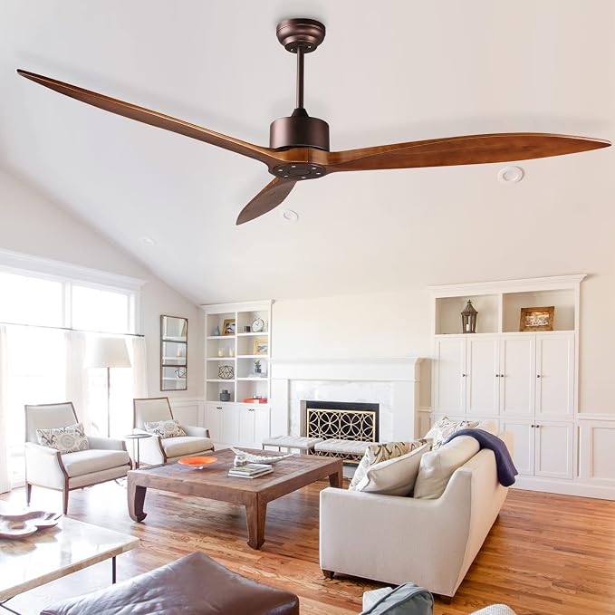 65" DC Motor Indoor Outdoor Modern Smart Ceiling Fan High CFM with 3 Wood Blades Wifi Alexa App Remote Control for Patio