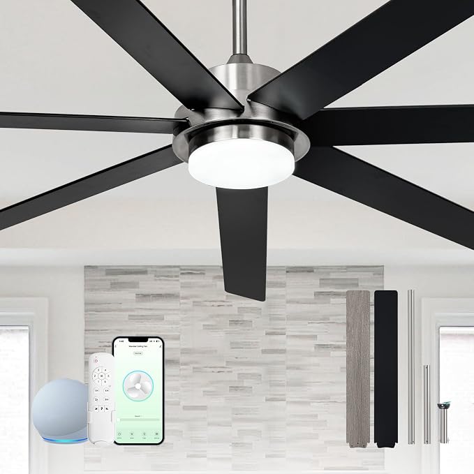 65 In Modern Smart Ceiling Fan with Light and Alexa APP Control,6 Speed,3CCT,Noiseless Reversible DC Motor Black Indoor