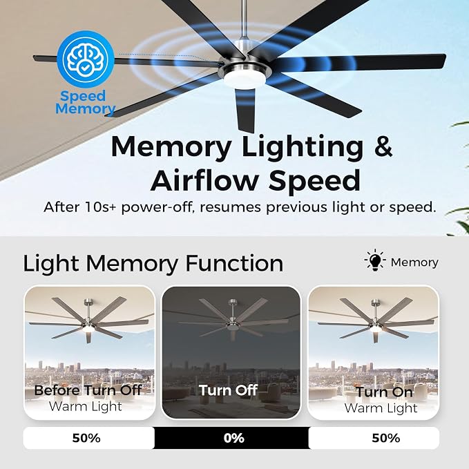 65 In Modern Smart Ceiling Fan with Light and Alexa APP Control,6 Speed,3CCT,Noiseless Reversible DC Motor Black Indoor