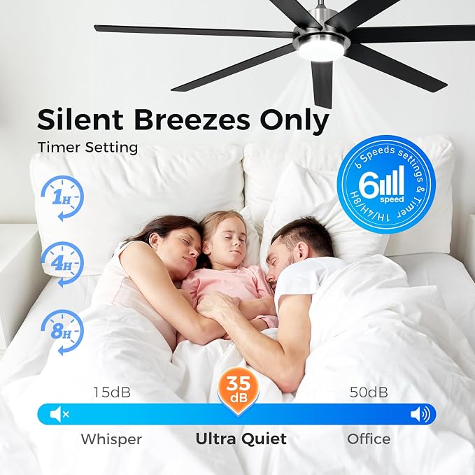 65 In Modern Smart Ceiling Fan with Light and Alexa APP Control,6 Speed,3CCT,Noiseless Reversible DC Motor Black Indoor