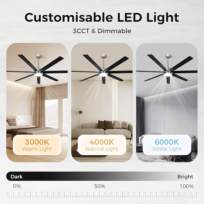 65 In Modern Smart Ceiling Fan with Light and Alexa APP Control,6 Speed,3CCT,Noiseless Reversible DC Motor Black Indoor