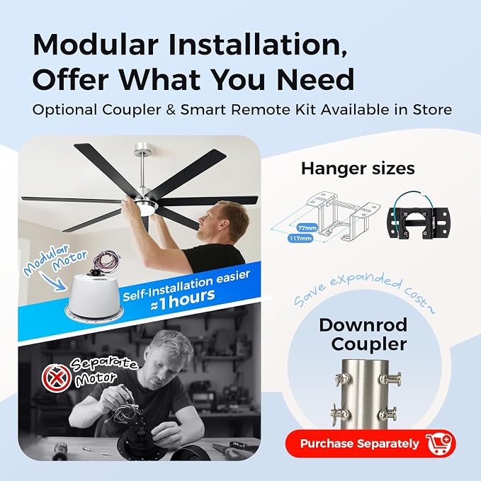 65 In Modern Smart Ceiling Fan with Light and Alexa APP Control,6 Speed,3CCT,Noiseless Reversible DC Motor Black Indoor
