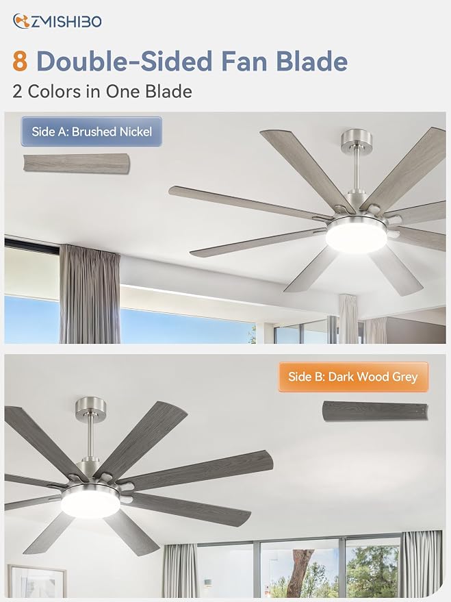 65 Inch Ceiling Fan with Light, Brushed Nickel Ceiling Fan with Large LED Panel, Quiet Reversible DC Motor, 6-Speeds, 3CCT