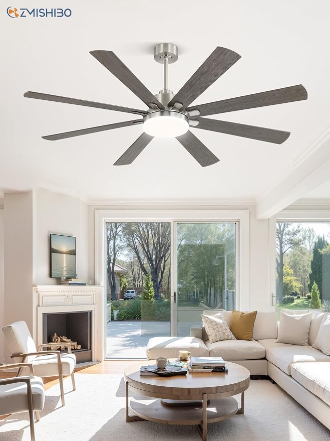 65 Inch Ceiling Fan with Light, Brushed Nickel Ceiling Fan with Large LED Panel, Quiet Reversible DC Motor, 6-Speeds, 3CCT
