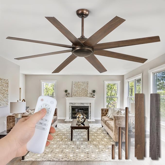 65 Inch Ceiling Fans No Light with Remote, Bronze Indoor/Outdoor Ceiling Fan Without Light with Quiet Reversible DC Motor, 6