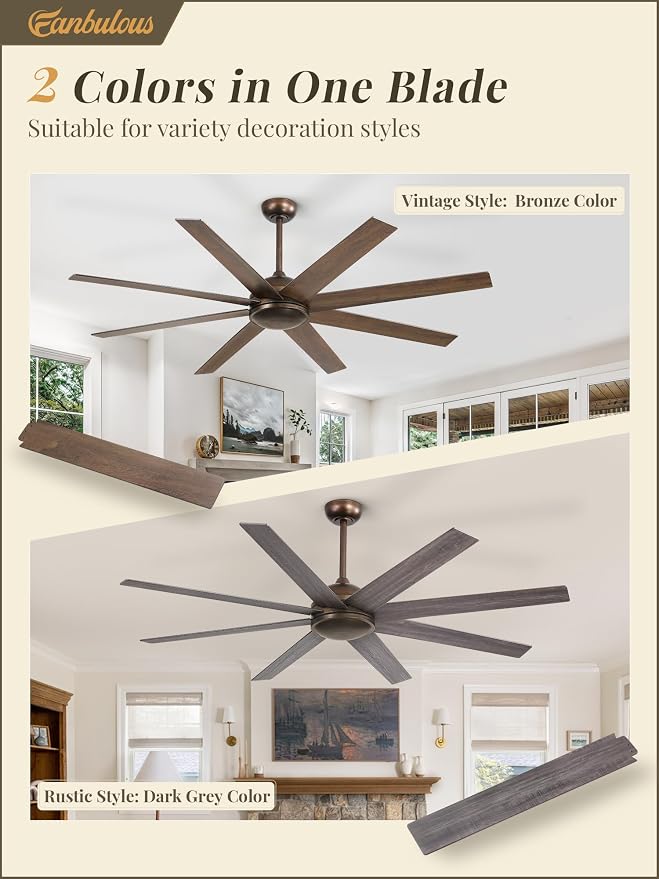65 Inch Ceiling Fans No Light with Remote, Bronze Indoor/Outdoor Ceiling Fan Without Light with Quiet Reversible DC Motor, 6