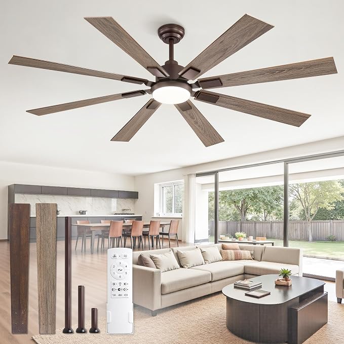 65 Inch Ceiling Fans with Lights and Remote, Bronze Large Ceiling Fan with 3000-6000K Dimmable, Quiet Reversible DC Motor, 6