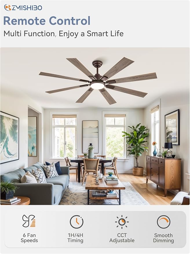 65 Inch Ceiling Fans with Lights and Remote, Bronze Large Ceiling Fan with 3000-6000K Dimmable, Quiet Reversible DC Motor, 6