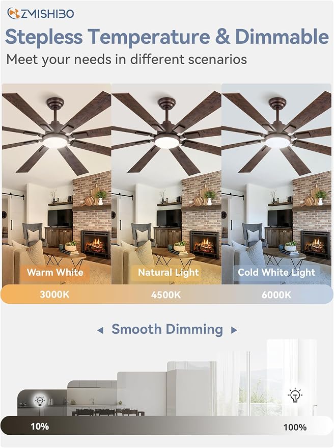 65 Inch Ceiling Fans with Lights and Remote, Bronze Large Ceiling Fan with 3000-6000K Dimmable, Quiet Reversible DC Motor, 6