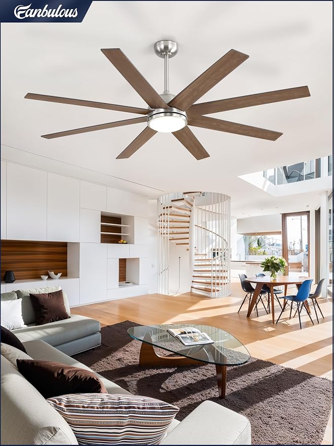 65 Inch Ceiling Fans with Lights and Remote, Brush Nickel Indoor/Outdoor Ceiling Fan with Quiet Reversible DC Motor, 6