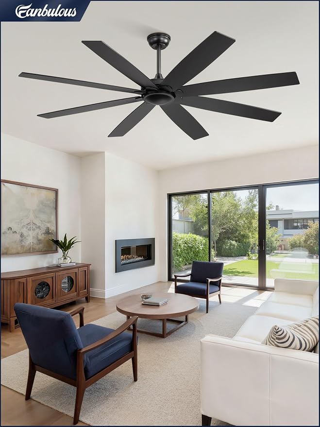65 inch Indoor/Outdoor Ceiling Fan No Light,Quiet DC Motor Fan Reversible 6-Speeds, 8 Blades Ceiling Fans with remote for