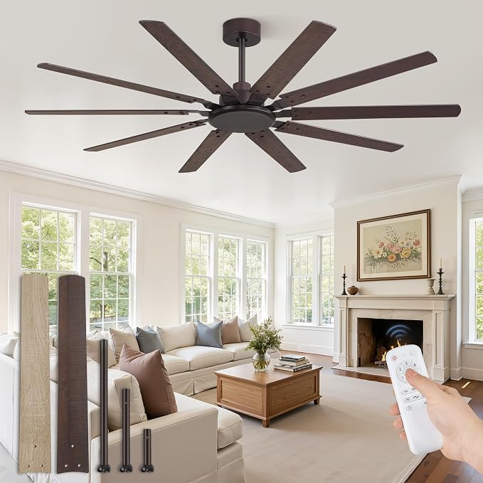 65 Inch Large Ceiling Fan Without Light, Modern Indoor/Outdoor Ceiling Fans No Light with Remote,6-Speed Reversible Quiet DC