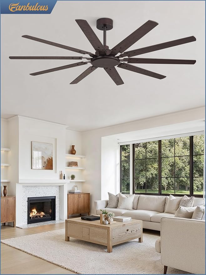 65 Inch Large Ceiling Fan Without Light, Modern Indoor/Outdoor Ceiling Fans No Light with Remote,6-Speed Reversible Quiet DC