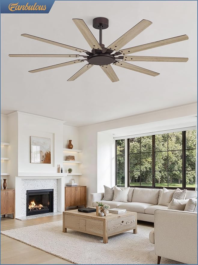 65 Inch Large Ceiling Fan Without Light, Modern Indoor/Outdoor Ceiling Fans No Light with Remote,6-Speed Reversible Quiet DC