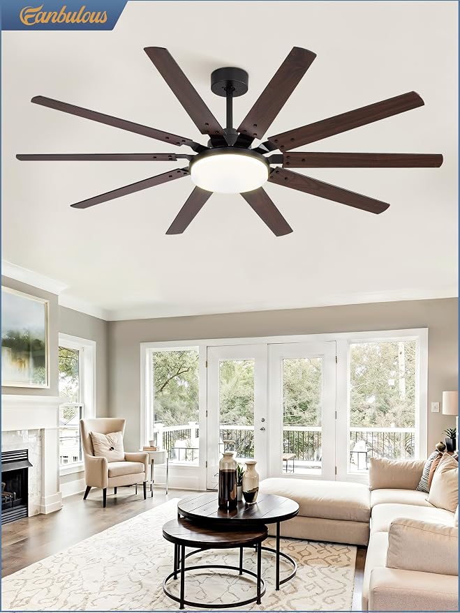 65 inch Large Ceiling Fans with Lights and Remote, Outdoor Black Ceiling Fan with 10 Blades, 32W LED light 3 CCT, 6 Speed
