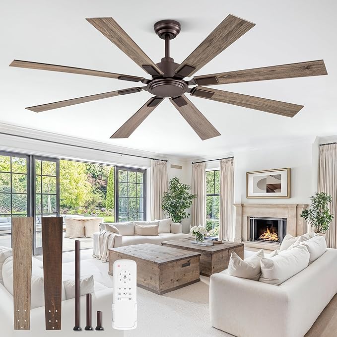 65 Inch Oil Rubbed Bronze Ceiling Fans No Light with Remote, Indoor/Outdoor Farmhouse Ceiling Fan Without Light for Living