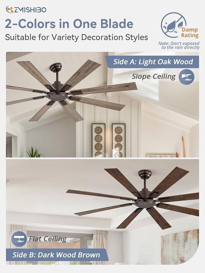 65 Inch Oil Rubbed Bronze Ceiling Fans No Light with Remote, Indoor/Outdoor Farmhouse Ceiling Fan Without Light for Living