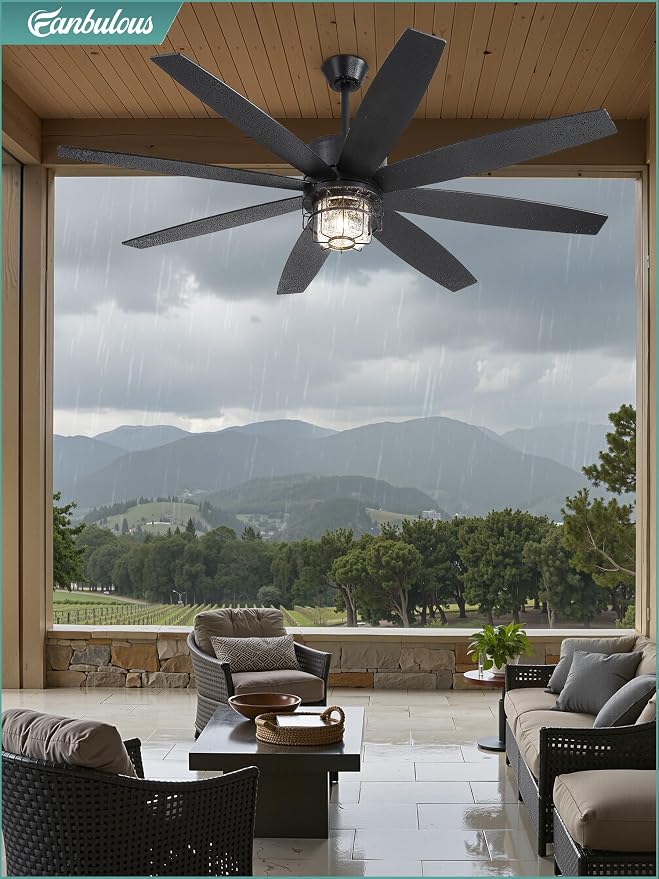 65" Outdoor Ceiling Fans with Lights and Remote Control, IP65 Wet Rated Waterproof Ceiling Fan with 6-Speed DC Motor