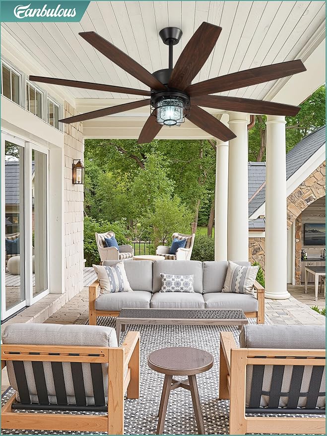 65" Outdoor Ceiling Fans with Lights and Remote Control, IP65 Wet Rated Waterproof Ceiling Fan with 6-Speed DC Motor