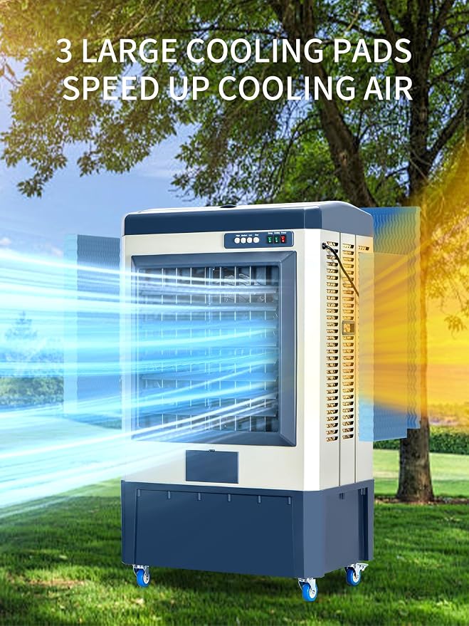 6500 CFM Swamp Cooler, 48" Evaporative Air Cooler with 19 Gal Water Tank, 5 Ice Box, 120° Oscillation, Portable Air
