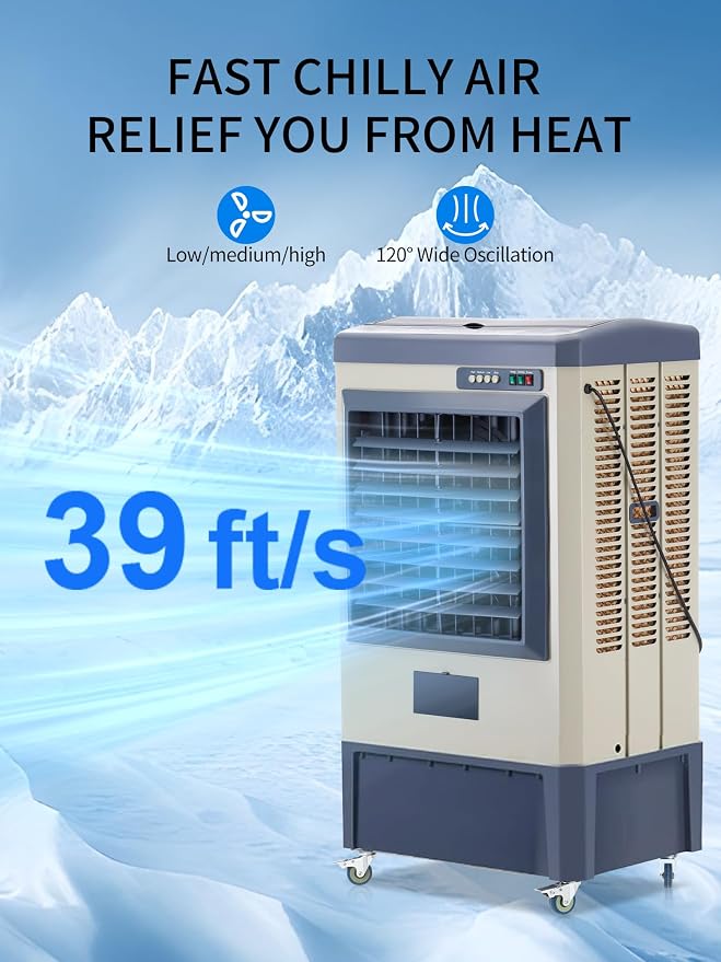 6500 CFM Swamp Cooler, 48" Evaporative Air Cooler with 19 Gal Water Tank, 5 Ice Box, 120° Oscillation, Portable Air