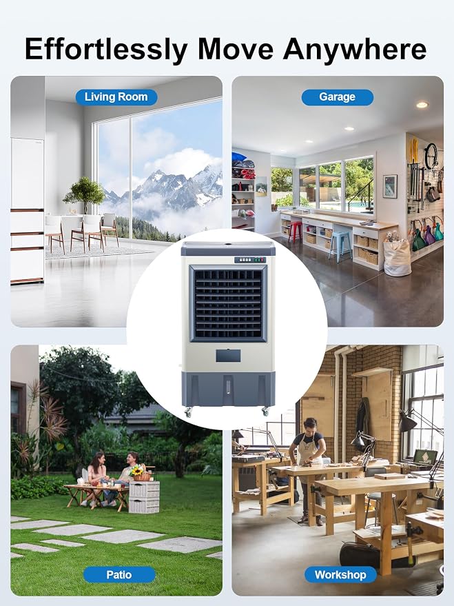 6500 CFM Swamp Cooler, 48" Evaporative Air Cooler with 19 Gal Water Tank, 5 Ice Box, 120° Oscillation, Portable Air