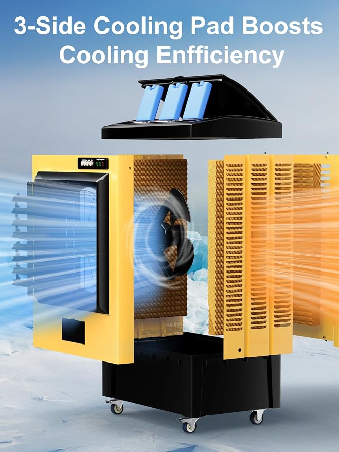 6500 CFM Swamp Cooler, 48IN Evaporative Air Cooler with 19 Gal Water Tank, 3 Speeds, 120°Oscillation, 5 Ice Packs, Outdoor