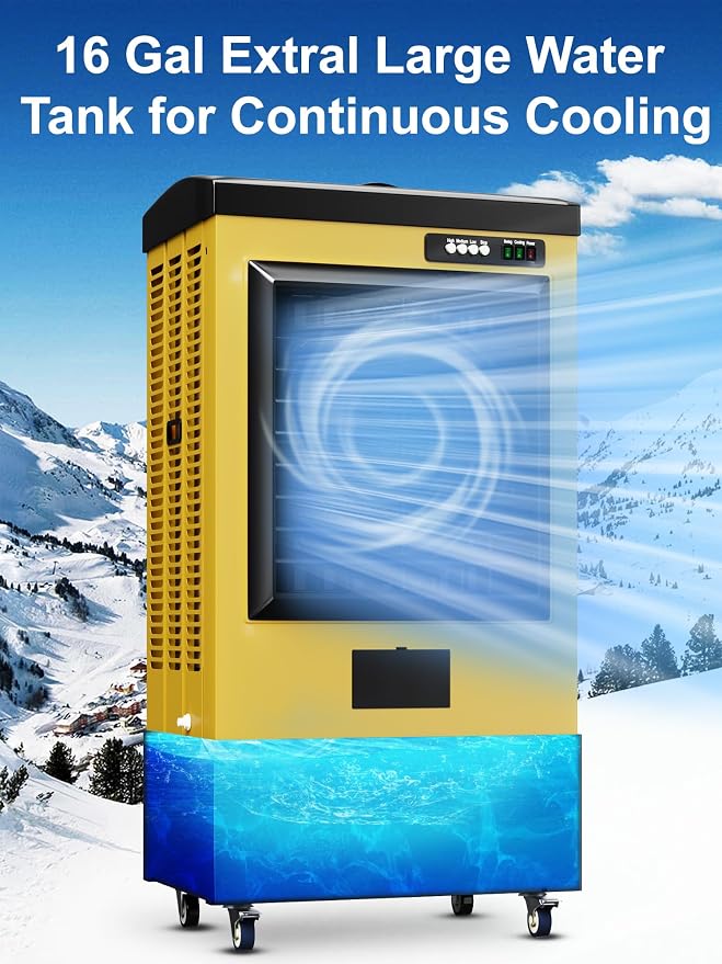 6500 CFM Swamp Cooler, 48IN Evaporative Air Cooler with 19 Gal Water Tank, 3 Speeds, 120°Oscillation, 5 Ice Packs, Outdoor
