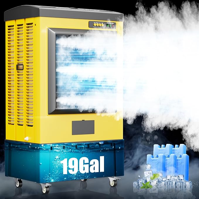 6500CFM Swamp Coolers,Portable Evaporative Air Cooler for 1600 Sq.ft of Space,with Continuous Auto Fill,19-Gal Water