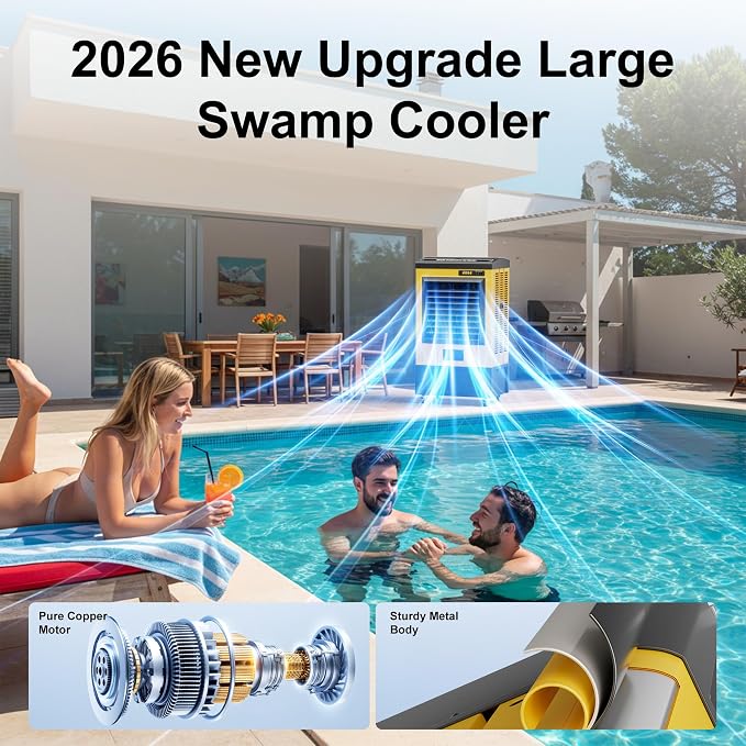 6500CFM Swamp Coolers,Portable Evaporative Air Cooler for 1600 Sq.ft of Space,with Continuous Auto Fill,19-Gal Water