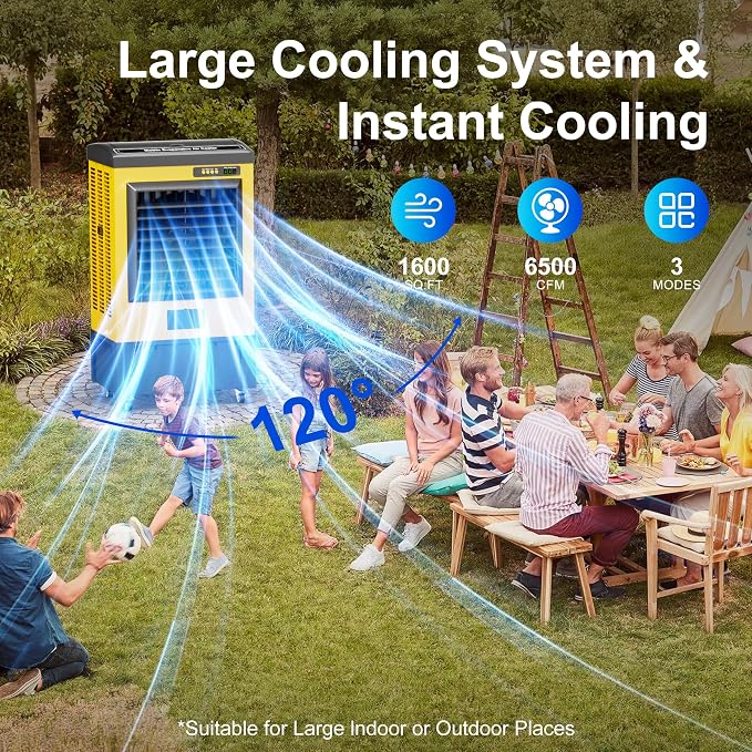 6500CFM Swamp Coolers,Portable Evaporative Air Cooler for 1600 Sq.ft of Space,with Continuous Auto Fill,19-Gal Water