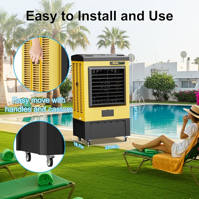 6500CFM Swamp Coolers,Portable Evaporative Air Cooler for 1600 Sq.ft of Space,with Continuous Auto Fill,19-Gal Water