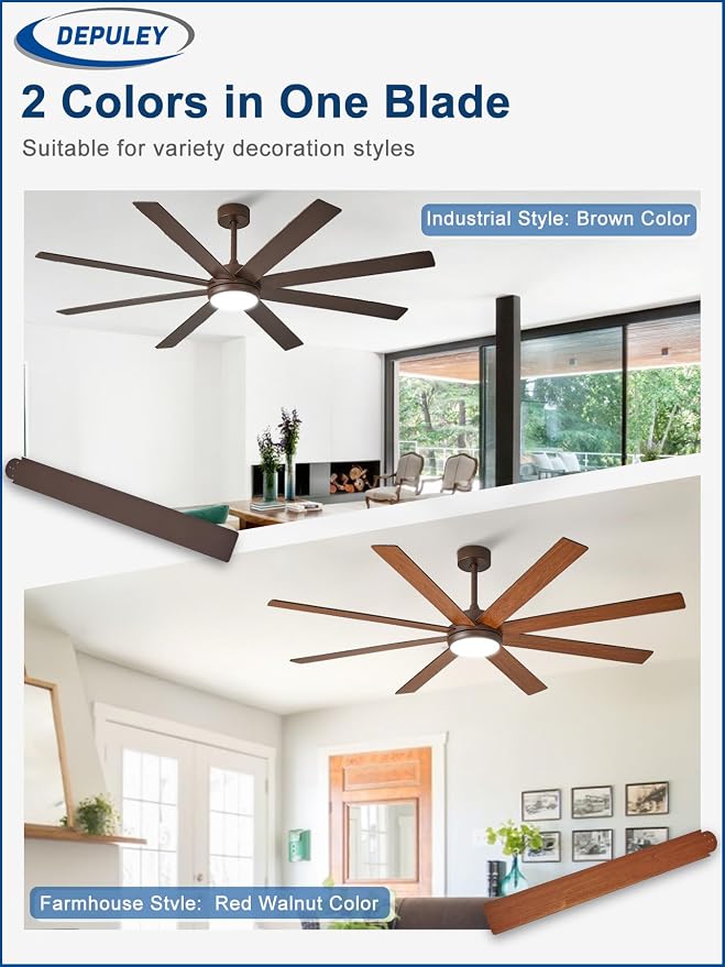 66" Ceiling Fans with Lights: Large Indoor/Outdoor Ceiling Fan for Patios Living Room - 8 Blades Brown Dimmable Ceiling Fans