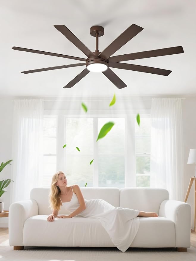 66" Ceiling Fans with Lights: Large Indoor/Outdoor Ceiling Fan for Patios Living Room - 8 Blades Brown Dimmable Ceiling Fans