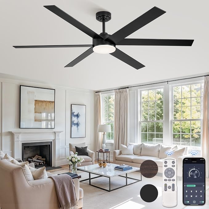 66 Inch Ceiling Fans with Lights and Remote, Reversible 6 Blades, Dimmable, 3000K-6000K Adjustable, Outdoor Ceiling Fans for